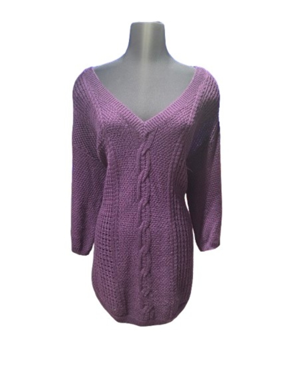 Torrid Sparkle Purple Cable-Knit V-Neck Sweater Size 2(18/20)